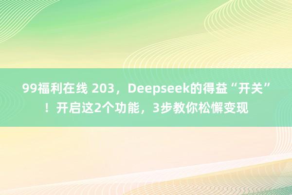 99福利在线 203，Deepseek的得益“开关”！开启这2个功能，3步教你松懈变现